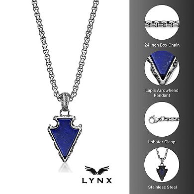 Men's LYNX Stainless Steel Blue Lapis Arrowhead Pendant Necklace