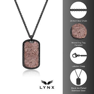 Men's LYNX Stainless Steel & Wood Dog Tag Pendant Necklace