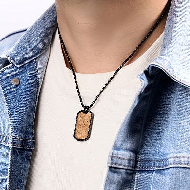 Men's LYNX Stainless Steel & Wood Dog Tag Pendant Necklace