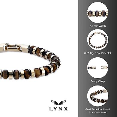 Men's LYNX Gold Ion-Plated Stainless Steel Tiger's Eye Bracelet