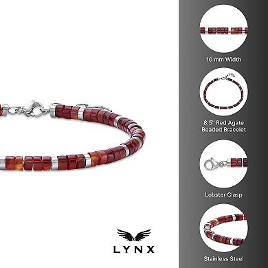 Men's LYNX Stainless Steel Red Agate Bracelet
