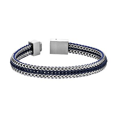 Men's LYNX Stainless Steel Blue Cord Bracelet