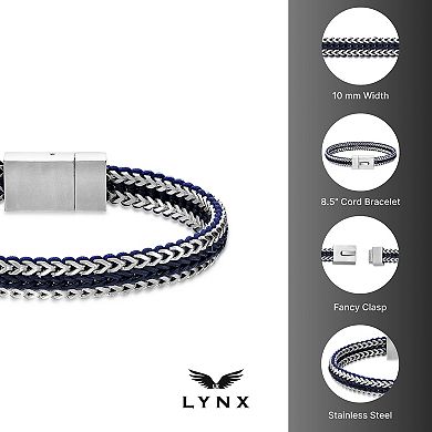 Men's LYNX Stainless Steel Blue Cord Bracelet