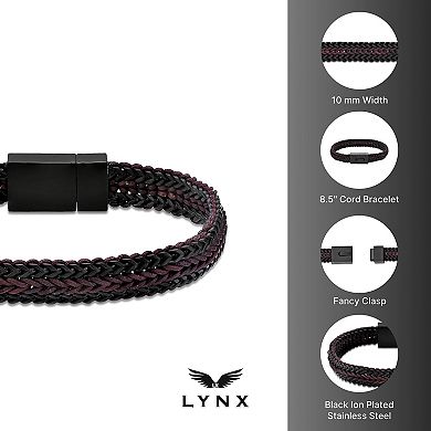 Men's LYNX Gold Ion-Plated Stainless Steel Black Cord Bracelet
