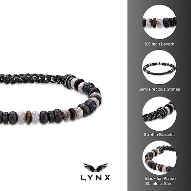 Men's LYNX Black Ion-Plated Stainless Steel Semi Prcious Stone Stretch Bracelet