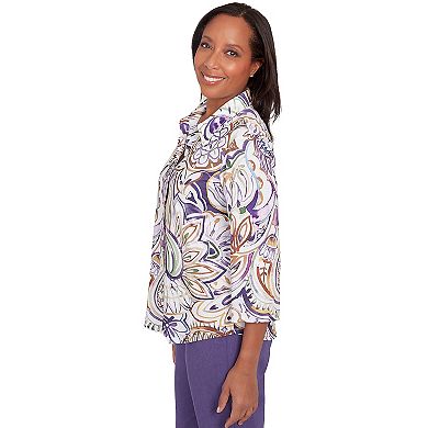 Petite Alfred Dunner Floral Drama Paisley Collared Button Down Top