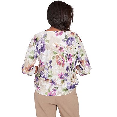 Petite Alfred Dunner Floral Textured Keyhole Neck Top