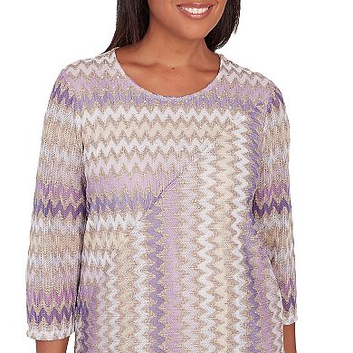 Petite Alfred Dunner Sparkly Zig Zag Stripe 3/4-Sleeve Top