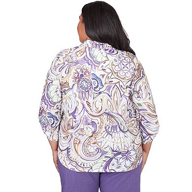 Plus Size Alfred Dunner Drama Paisley Print Button Down Top