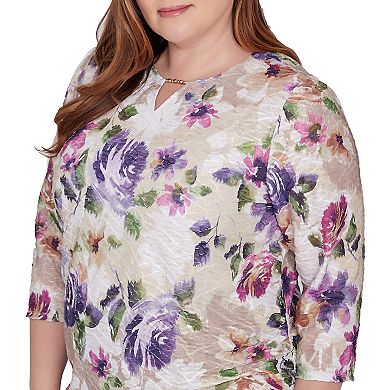 Plus Size Alfred Dunner Floral Textured Keyhole Neck Top