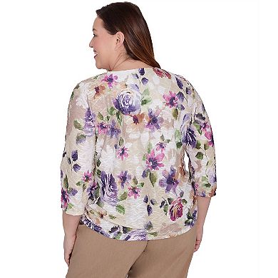 Plus Size Alfred Dunner Floral Textured Keyhole Neck Top