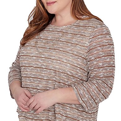 Plus Size Alfred Dunner Space Dye Textured 3/4-Sleeve Top with Necklace