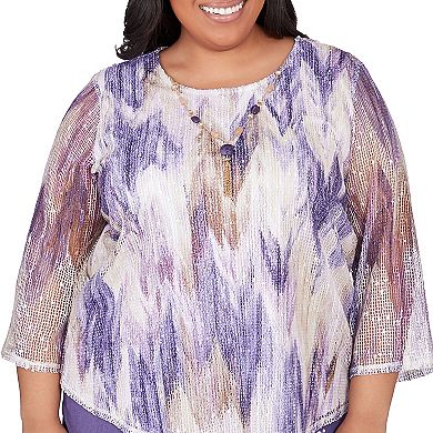 Plus Size Alfred Dunner Chevron Popcorn Knit 3/4-Sleeve Top