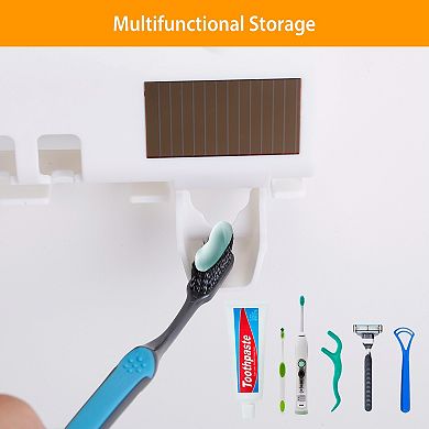 White, Ir Induction Uv Toothbrush Sanitizer Holder With 4 Slots And Toothpaste Dispenser