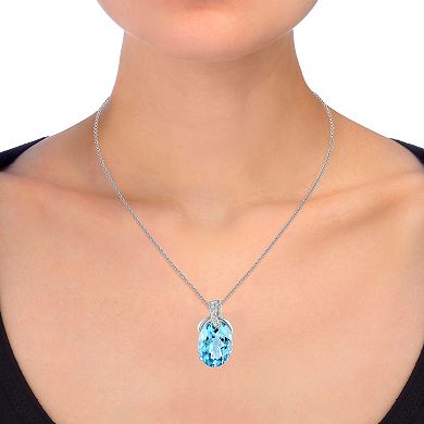 Sterling Silver Blue Topaz Diamond Pendant Necklace