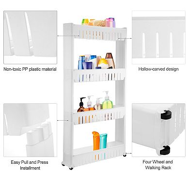 White, Slim Storage Cart Unit Narrow Space Shelf