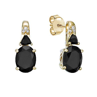 Gemminded 10k Gold Onyx & Diamond Accent Oval Drop Earrings