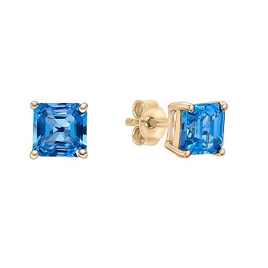 Gemminded 10k Gold ISQA Blue Topaz Square Stud Earrings