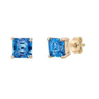 Gemminded 10k Gold ISQA Blue Topaz Square Stud Earrings