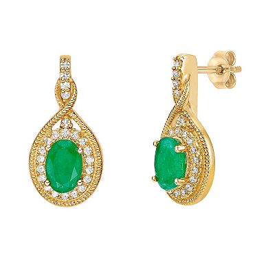 Gemminded 10k Gold Emerald & 1/5 Carat T.W. Diamond Drop Earrings