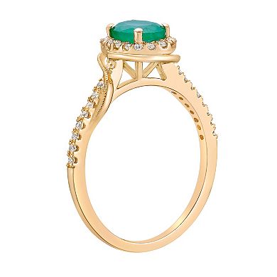 Gemminded 10k Gold Emerald & 1/4 Carat T.W. Diamond Halo Ring