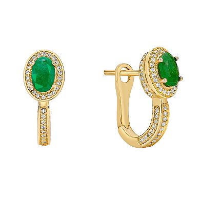 Gemminded 10k Gold Emerald & 3/8 Carat T.W. Diamond U-Hoop Earrings