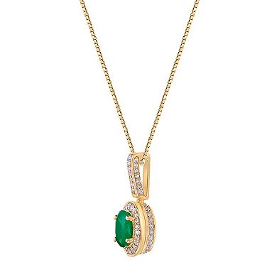 Gemminded 10k Gold Emerald & 1/4 Carat T.W. Diamond Halo Pendant Necklace