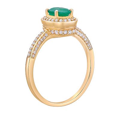 Gemminded 10k Gold Emerald & 1/3 Carat T.W. Diamond Halo Ring
