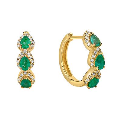 Gemminded 10k Gold Emerald & 1/4 Carat T.W. Diamond Huggie Earrings