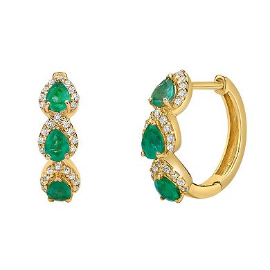 Gemminded 10k Gold Emerald & 1/4 Carat T.W. Diamond Huggie Earrings