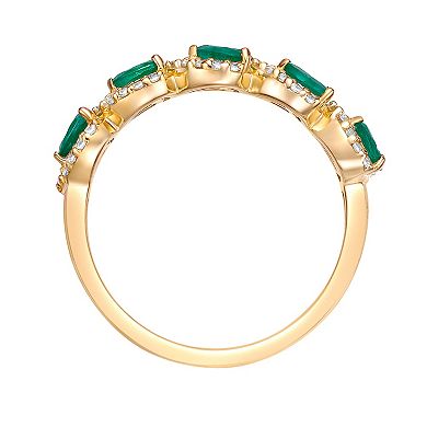 Gemminded 10k Gold Emerald & 1/5 Carat T.W. Diamond Teardrop Stone Band Ring
