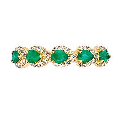 Gemminded 10k Gold Emerald & 1/5 Carat T.W. Diamond Teardrop Stone Band Ring