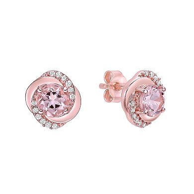 Gemminded 10k Rose Gold Morganite & 1/10 Carat T.W. Diamond Rosette Stud Earrings