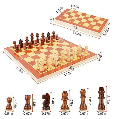 Wooden Folding Chess Set Portable Travel Board Game With Crafted Pieces