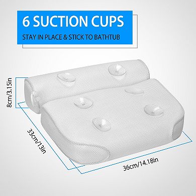 White, Bathtub Pillow With Suction Cups For Neck And Head Support