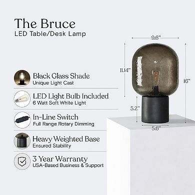 Bruce 16" LED Table Lamp with Cement Base and Textured Glass Dome