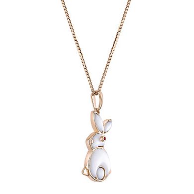 Gemminded 18k Gold over Sterling Silver Mother-of-Pearl & Garnet Rabbit Pendant Necklace