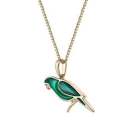 Gemminded 18k Gold over Sterling Silver Green Onyx & Malachite Bird Pendant Necklace