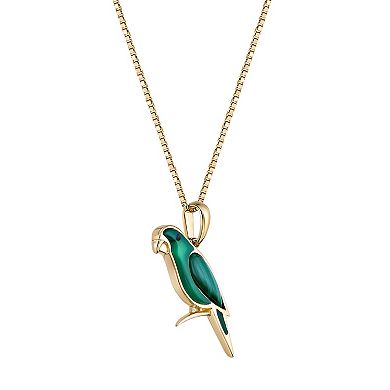 Gemminded 18k Gold over Sterling Silver Green Onyx & Malachite Bird Pendant Necklace