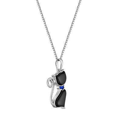 Gemminded Sterling Silver Onyx Cat Pendant Necklace