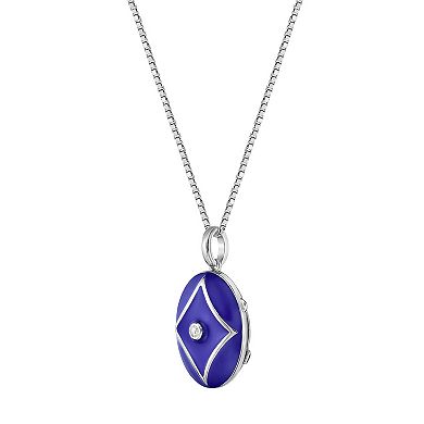 Gemminded Sterling Silver Lab-Created White Sapphire Enamel Locket Pendant Necklace