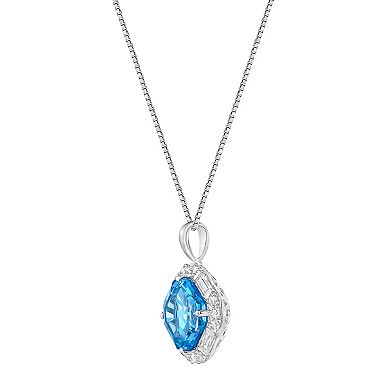 Gemminded Sterling Silver Blue Topaz & Lab-Created White Sapphire Pendant Necklace