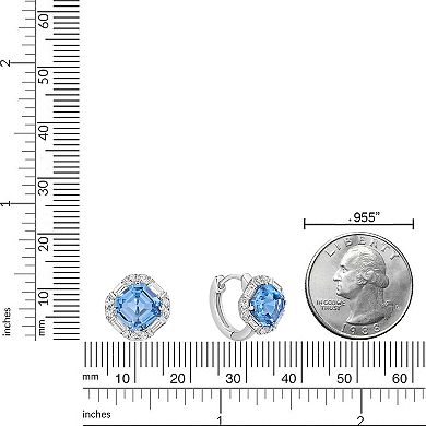 Gemminded Sterling Silver Blue Topaz & Lab-Created White Sapphire Hoop Earrings