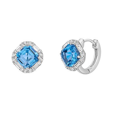 Gemminded Sterling Silver Blue Topaz & Lab-Created White Sapphire Hoop Earrings