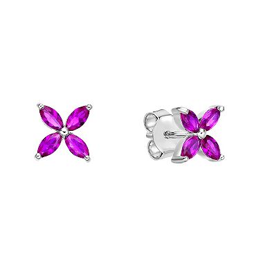 Gemminded Sterling Silver Lab-Created Ruby Stud Earrings