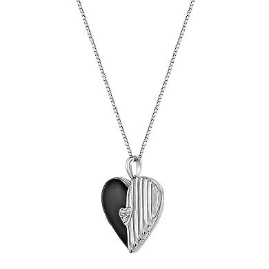 Gemminded Sterling Silver Lab-Created White Sapphire Enamel Heart Locket Pendant Necklace