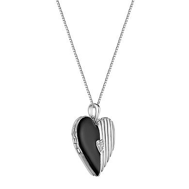 Gemminded Sterling Silver Lab-Created White Sapphire Enamel Heart Locket Pendant Necklace