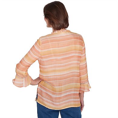 Women's Alfred Dunner Floral Embroidered Striped Long Sleeve Top