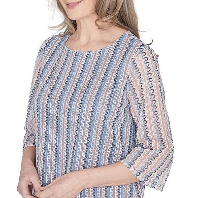 Women's Alfred Dunner Vertical Textured Woven Trim Top with Necklace