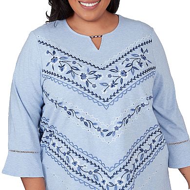Plus Size Alfred Dunner Floral Chevron Beaded Split Neck Top
